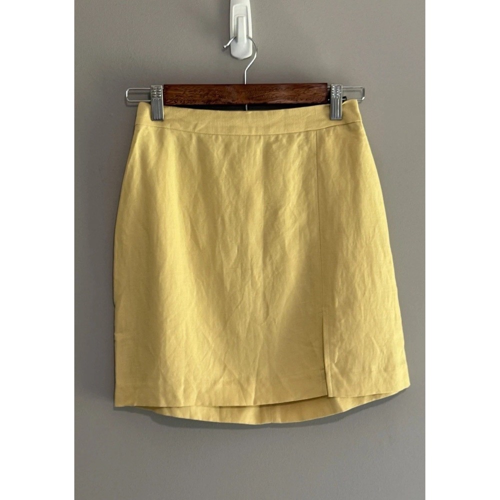 Wilfred Butter Yellow Skirt Short Linen Side Slit Preppy Lightweight Mini Size 0
